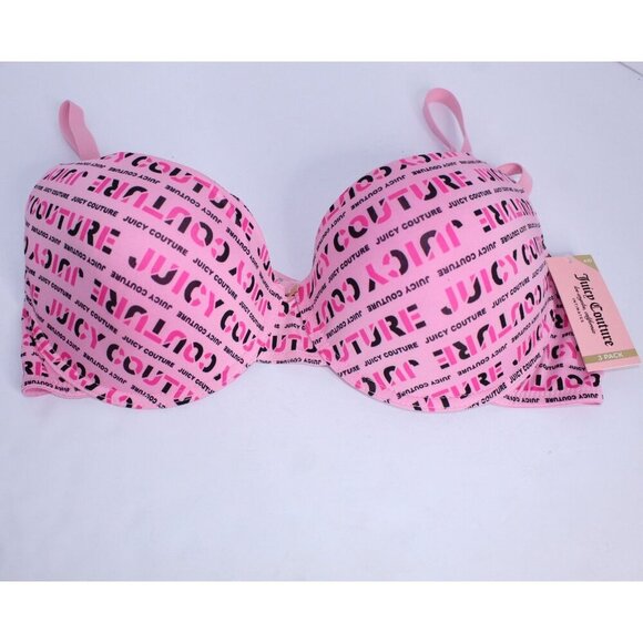 Juicy Couture Bra 42D Pink Black Log Up Lightly Padded Wired Medallion Logo NWT - Picture 5 of 15